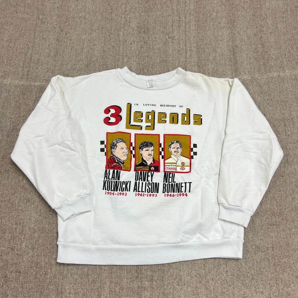 Vintage Nascar Legends Sweatshirt Mens Medium White 1980s Loving Memory Tribute